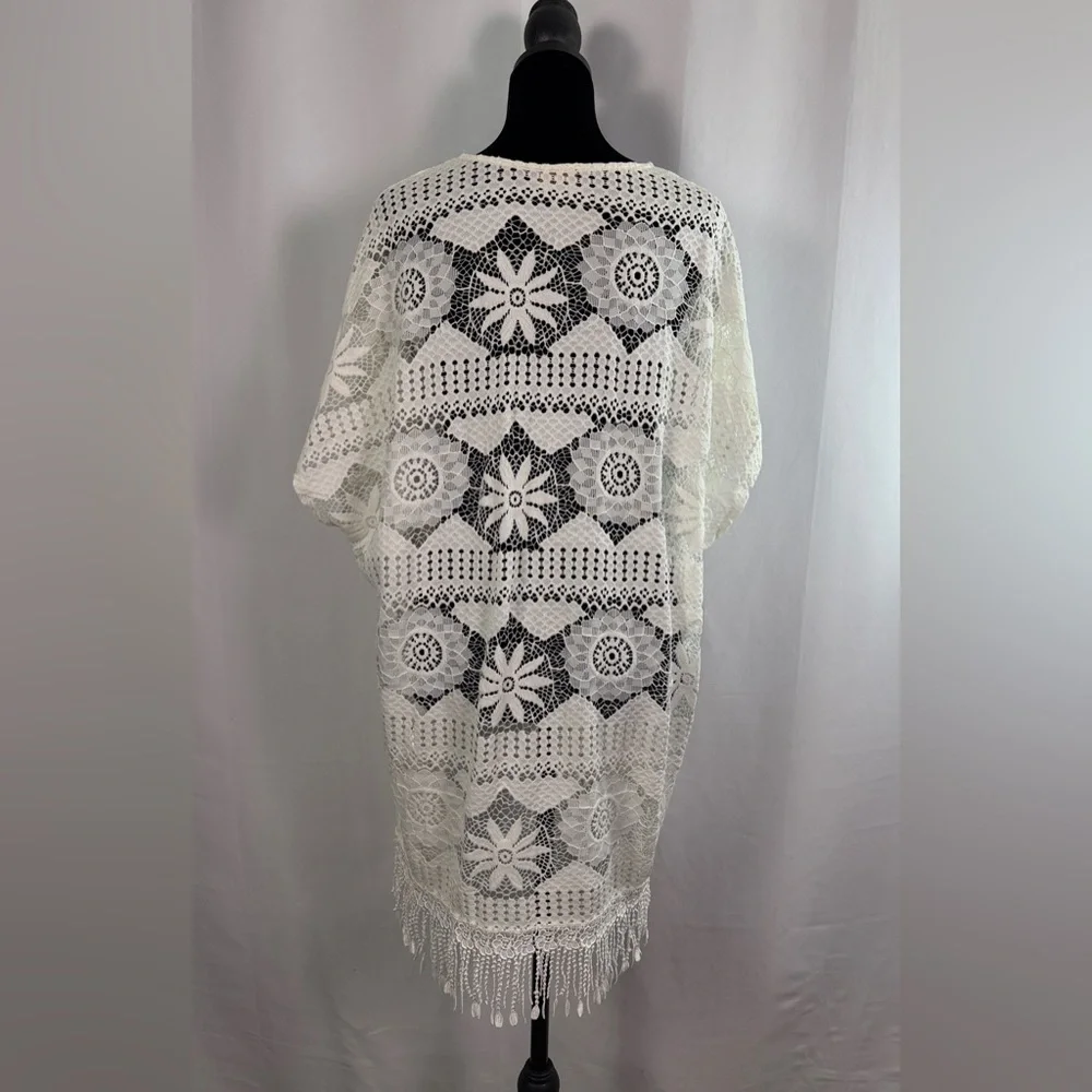 Cal Style USA White Lace Kimono Duster Boho Crochet - Size XL-3XL - Picture 4 of 9
